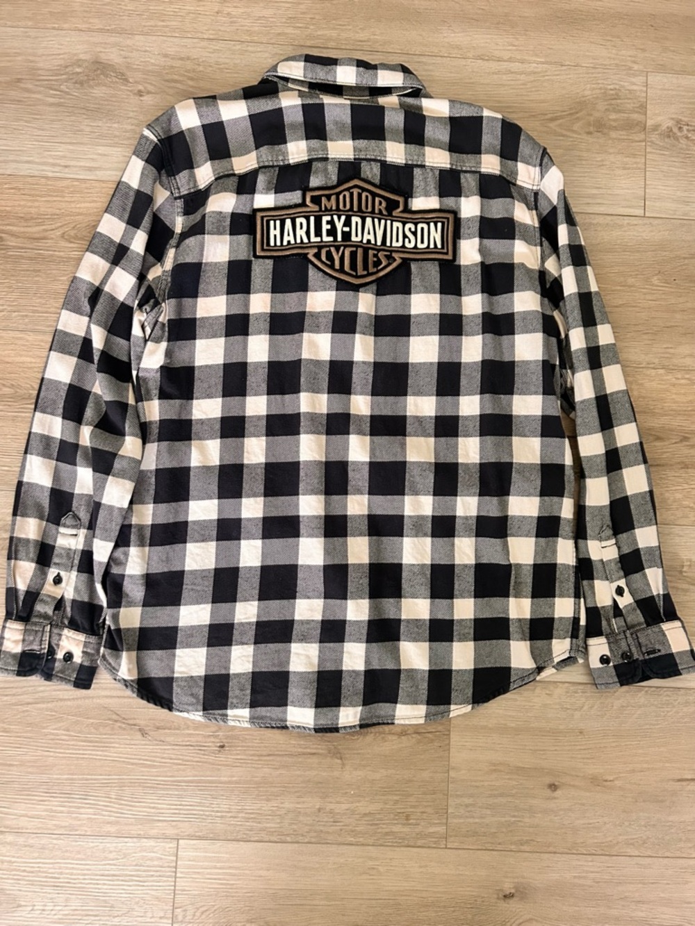 Harley-Davidson Black & Cream Buffalo Plaid Button-Down Shirt
